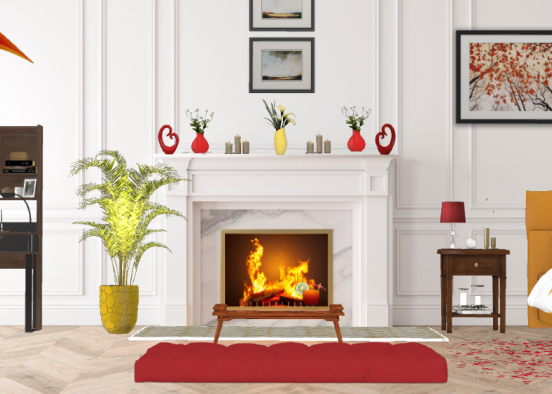 Fire Element Themed Bedroom Design Rendering