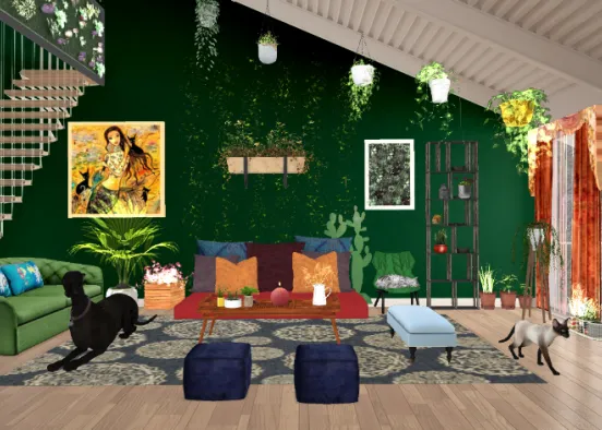 Boho living room Design Rendering