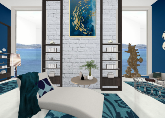 Water Element Themed Living Room Design Rendering