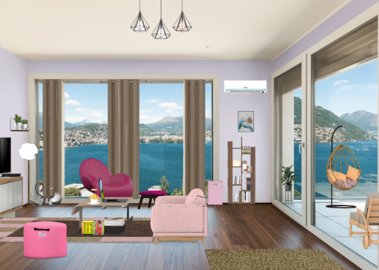 Living room with large windows Design Rendering