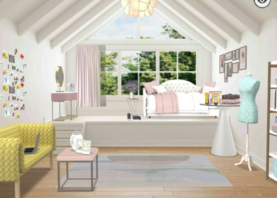 pretty attic bedroom Design Rendering