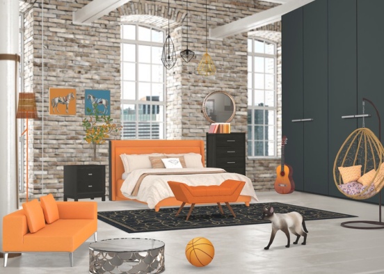 orange theme room Design Rendering