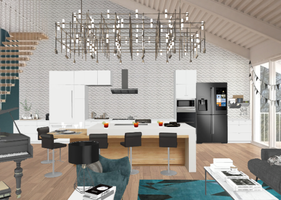 Kitchen + living room Design Rendering