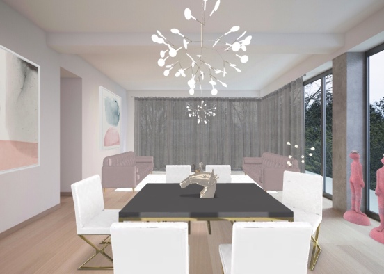pink luxury dinning and seating room Design Rendering