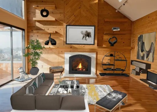 Ada Bojana wood living room Design Rendering