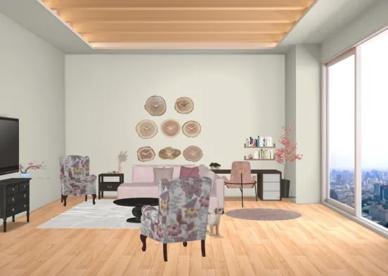 Blush Living Room Design Rendering
