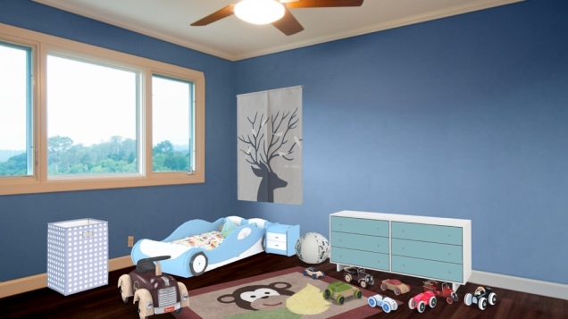 This is a little boys room that loves cars