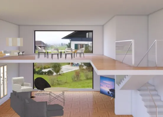 living room and kitchen  Design Rendering