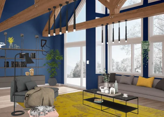 Industrial navy blue living room Design Rendering