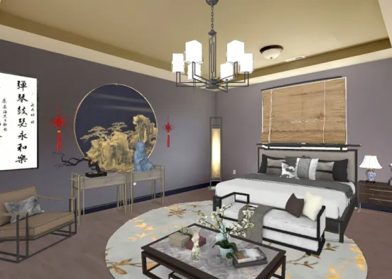 Chinese Style Bedroom Design Rendering