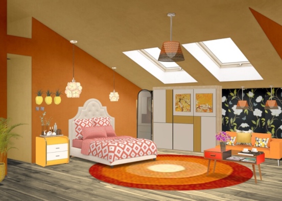 my orangy  bedroom!! Design Rendering