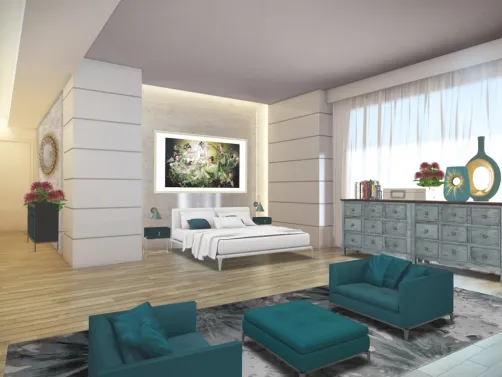 habitación verde & blanco
