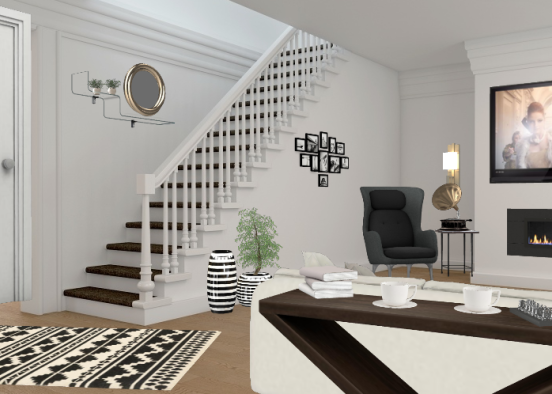 Black and white lounge  Design Rendering