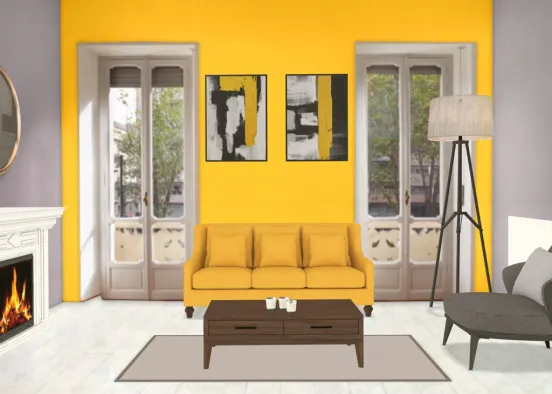 Grey & Yellow Lounge Design Rendering