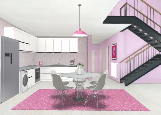 Gloss Pink Kitchen Design Rendering