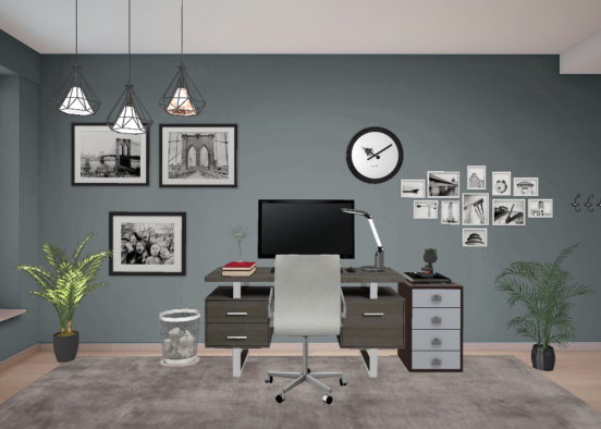 Gray Office Design Rendering