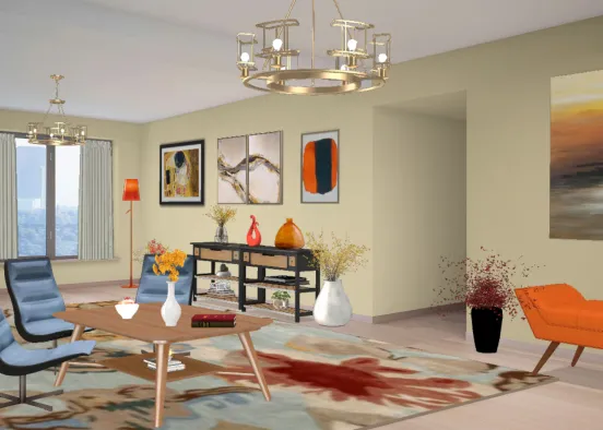 Orange Living room Design Rendering