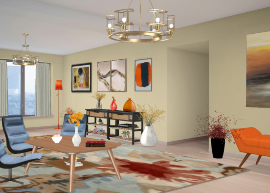 Orange Living room Design Rendering