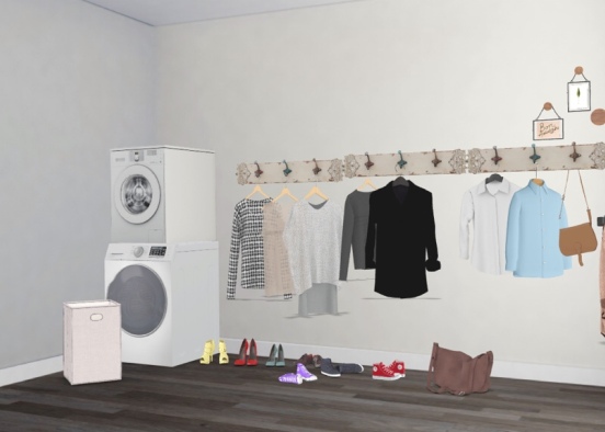 plain but slightly busy laundry room Design Rendering