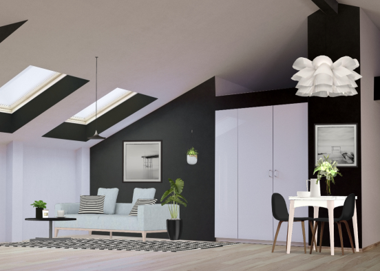 Black&White living room  Design Rendering