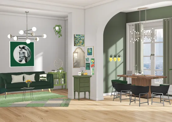 Green livingroom and eatroom 💚💚💚 Design Rendering