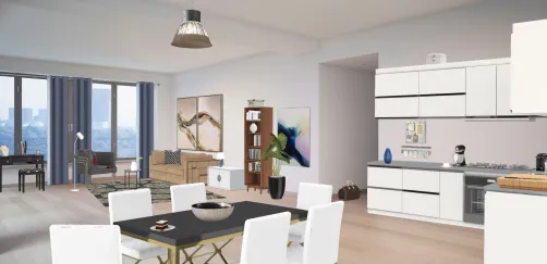 A big room. With kitchen, eat room and livingroom