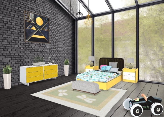 Pretty yellow room Design Rendering