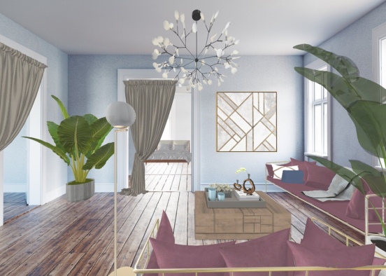 red and blue living room  Design Rendering