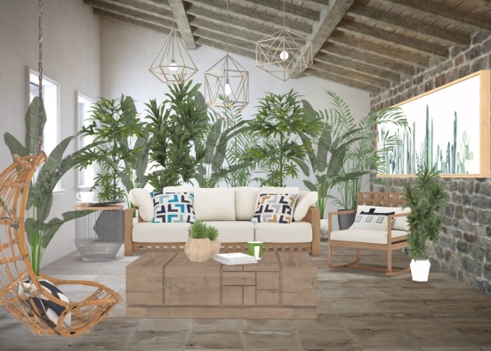 gold and white plant living room  Design Rendering