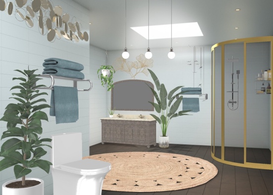 gold, white, and green bathroom Design Rendering