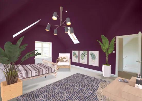 tropical purple bedroom Design Rendering