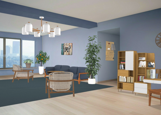 Blue-grey living room Design Rendering