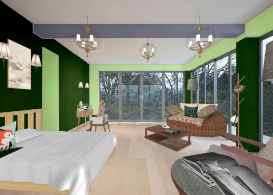 Green bedroom with plants Design Rendering
