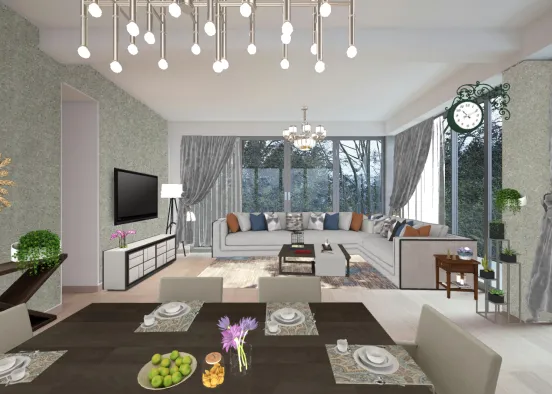 Living and daining Design Rendering