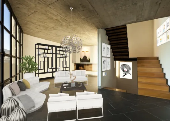 Black and White Living Room Design Rendering