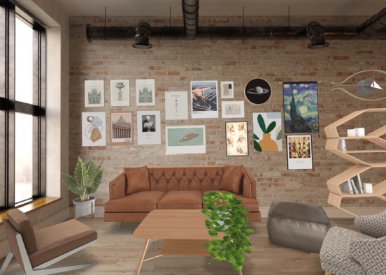 leather living room Design Rendering