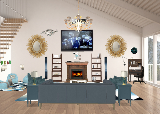 Blue lover's living room  Design Rendering