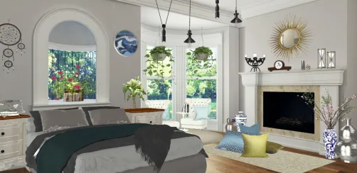 Bedroom with fireplace