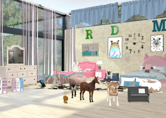 Twins bed room with puppy Design Rendering
