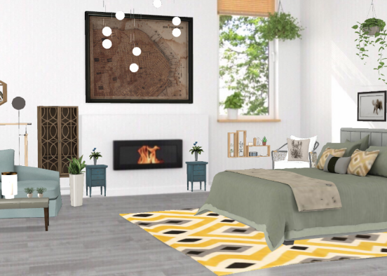 Morandi Color Bedroom Design Rendering