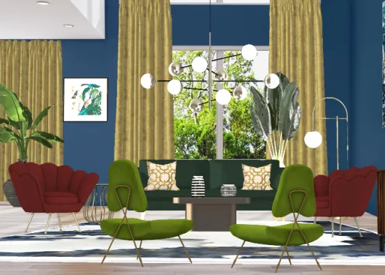 Teal glam living room Design Rendering