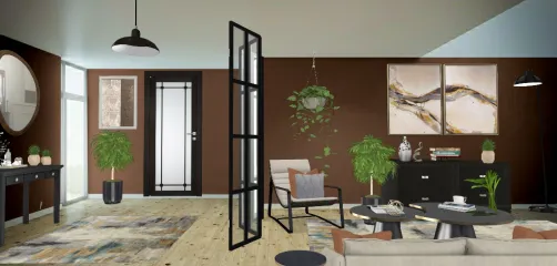 Modern black livingroom and entryway 
