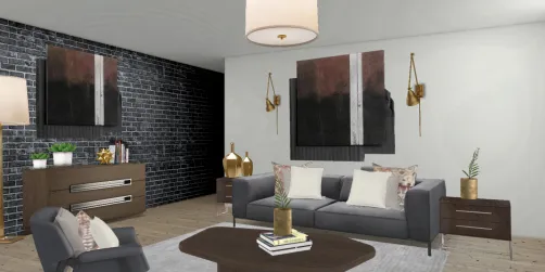 No theme dusty blue rust and gold living room 