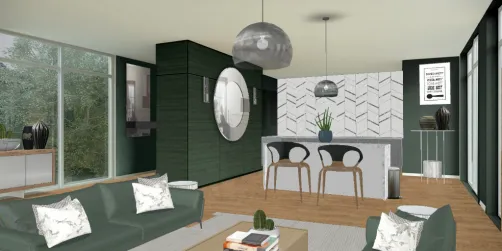 Blue green livingroom dinningroom and entryway
