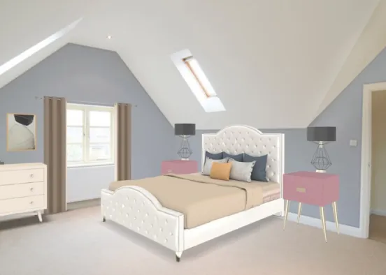 cute bedroom with a little color but mostly neutral colors Design Rendering