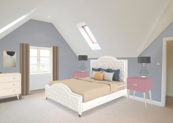cute bedroom with a little color but mostly neutral colors Design Rendering