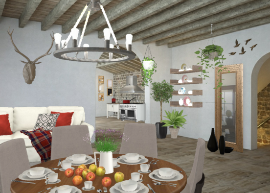 Dining room in country style. Design Rendering