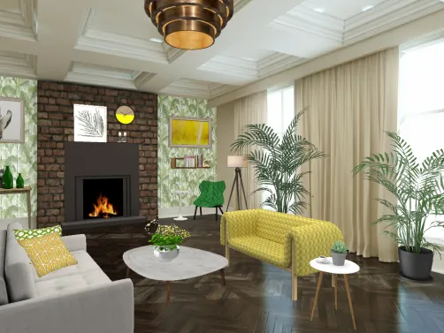 French design with tropical elements.