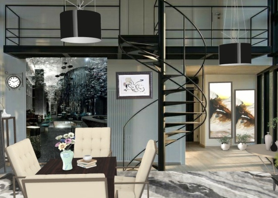 Black and white coffee area Design Rendering