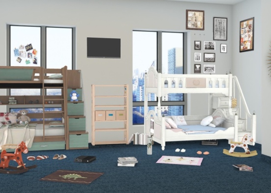 2 bedroom flat in new York kid’s bedroom  Design Rendering